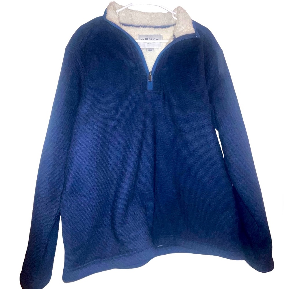 Orvis Sherpa Fleece Lined 1/4 Zip Pullover with Pockets Blue & White Size Large - Picture 9 of 12